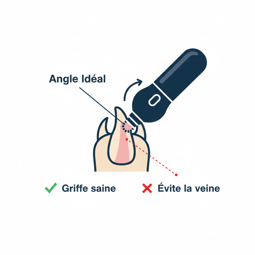 Schéma angle de coupe des griffes en français